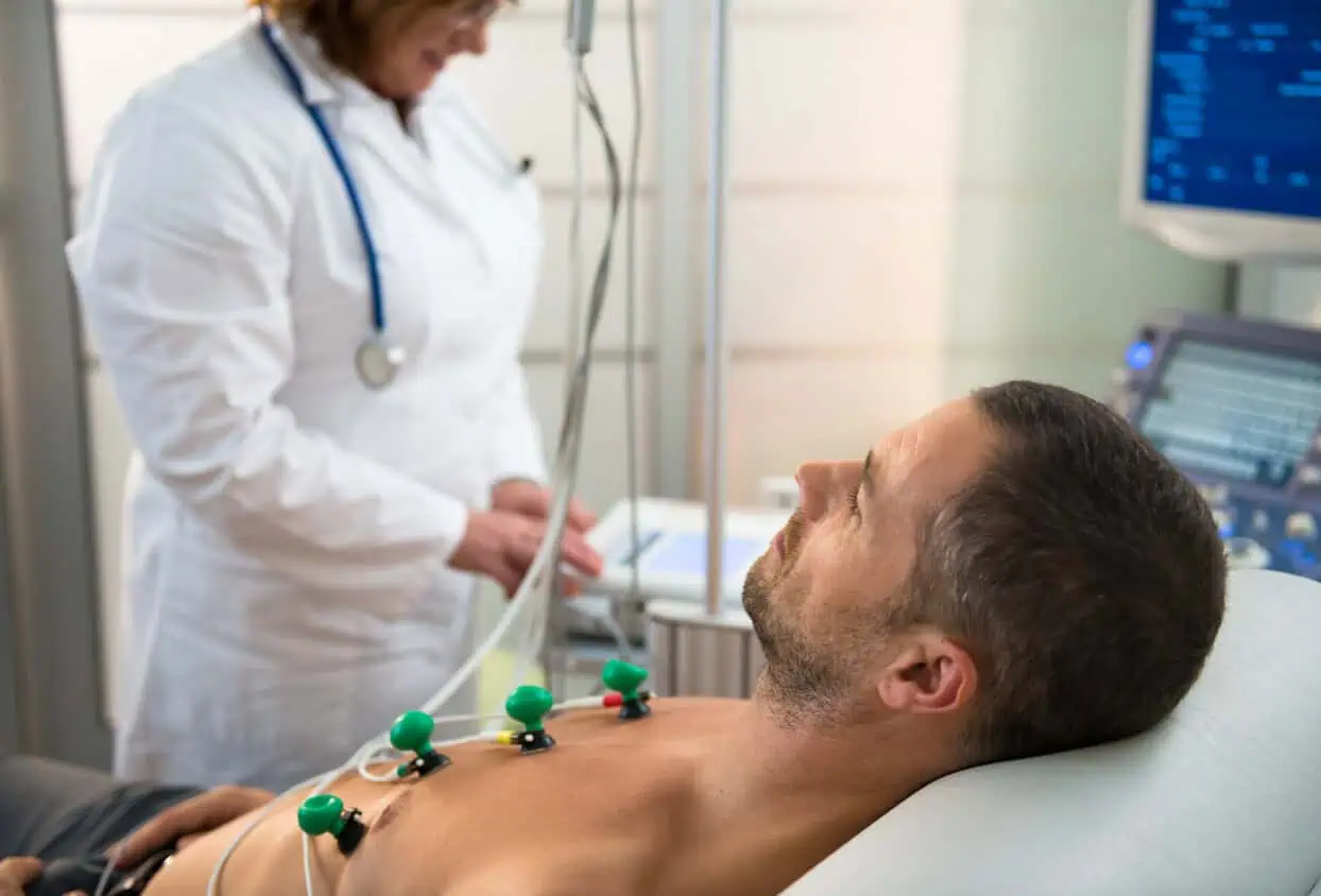 A doctor performing an EKG on a patient